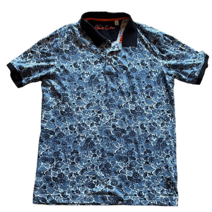 Robert Graham Polo Shirt Mens Medium Amaro Short Sleeve Blue Floral / Paisley